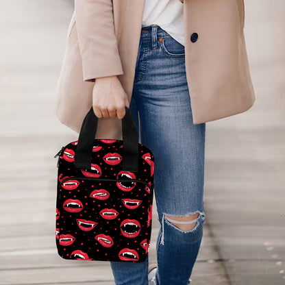 Red Halloween Vampire Lips Pattern Print Bible Tote Bag
