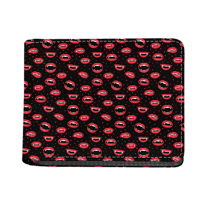 Red Halloween Vampire Lips Pattern Print Bifold Wallet