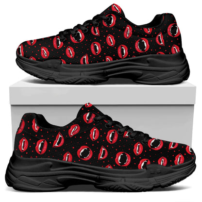 Red Halloween Vampire Lips Pattern Print Black Chunky Shoes