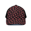 Red Halloween Vampire Lips Pattern Print Black Mesh Trucker Hat