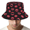 Red Halloween Vampire Lips Pattern Print Bucket Hat