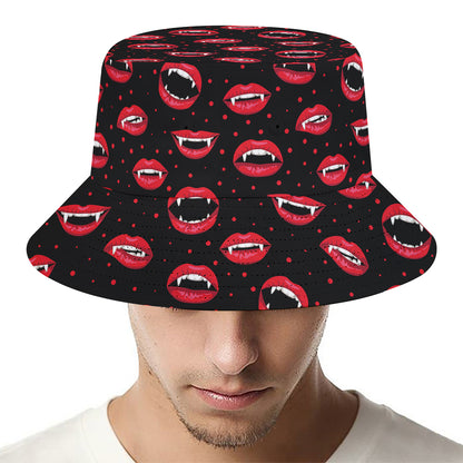 Red Halloween Vampire Lips Pattern Print Bucket Hat