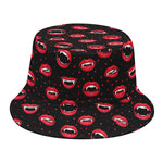 Red Halloween Vampire Lips Pattern Print Bucket Hat
