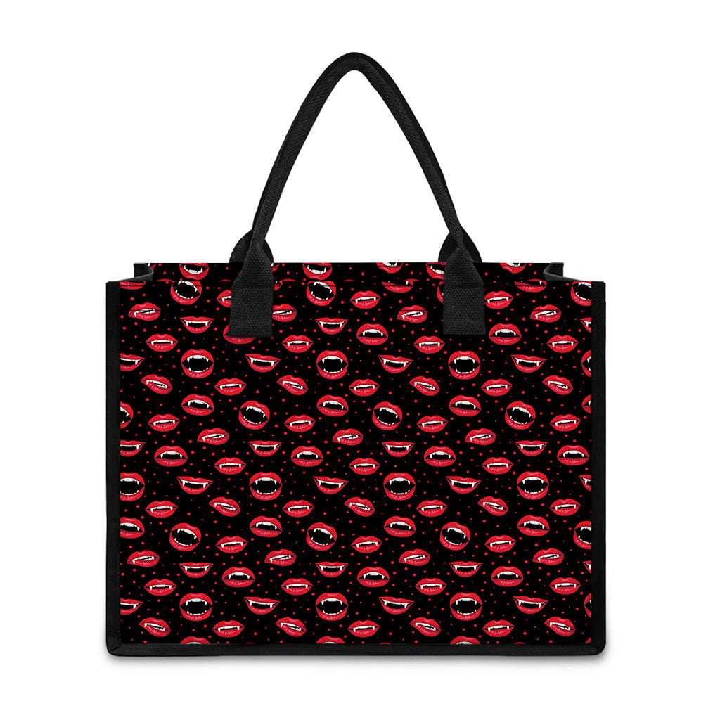 Red Halloween Vampire Lips Pattern Print Canvas Tote Bag