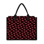 Red Halloween Vampire Lips Pattern Print Canvas Tote Bag
