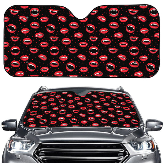 Red Halloween Vampire Lips Pattern Print Car Windshield Sun Shade