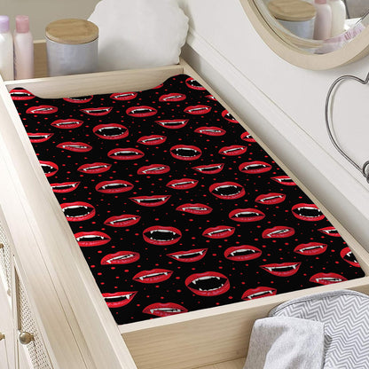 Red Halloween Vampire Lips Pattern Print Changing Pad Cover