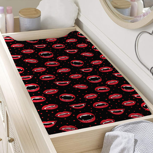 Red Halloween Vampire Lips Pattern Print Changing Pad Cover