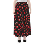 Red Halloween Vampire Lips Pattern Print Chiffon Maxi Skirt