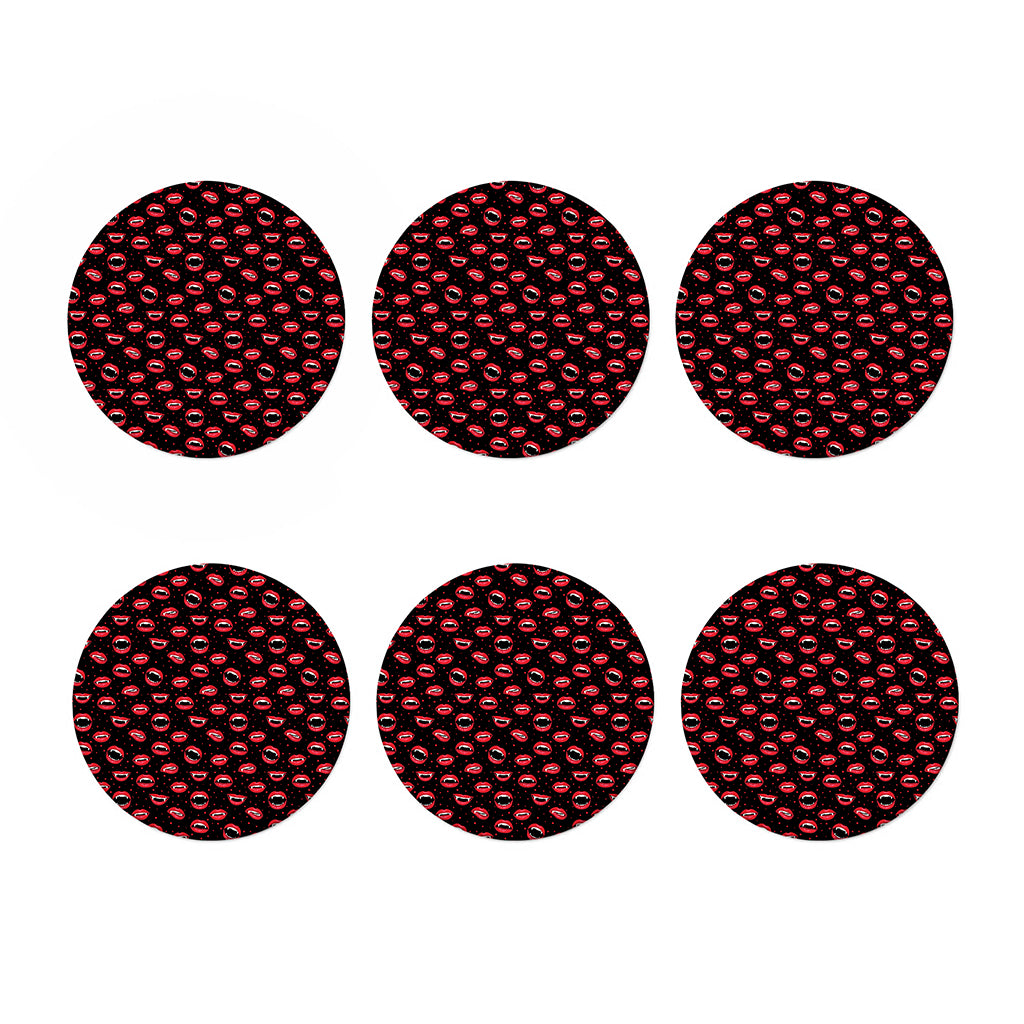 Red Halloween Vampire Lips Pattern Print Coaster Set