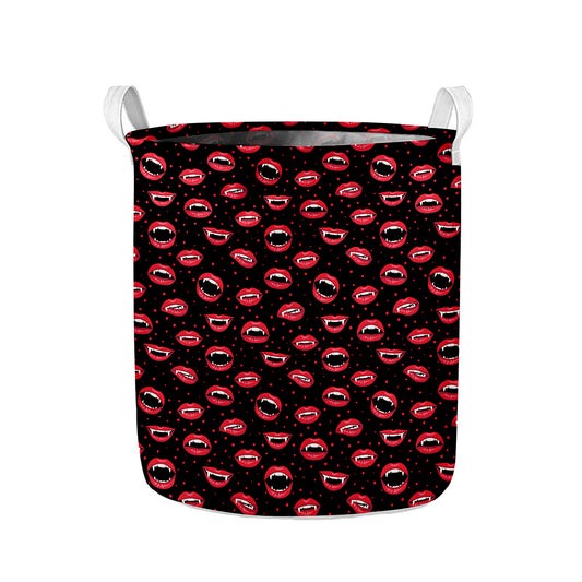 Red Halloween Vampire Lips Pattern Print Collapsible Laundry Basket