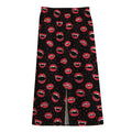 Red Halloween Vampire Lips Pattern Print Cotton Front Slit Maxi Skirt