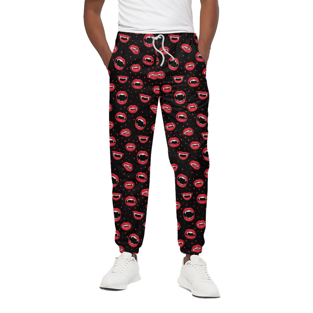 Red Halloween Vampire Lips Pattern Print Cotton Pants