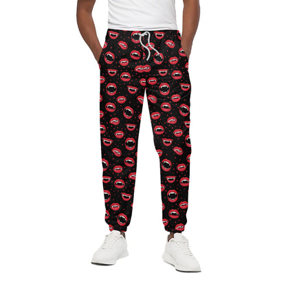 Red Halloween Vampire Lips Pattern Print Cotton Pants