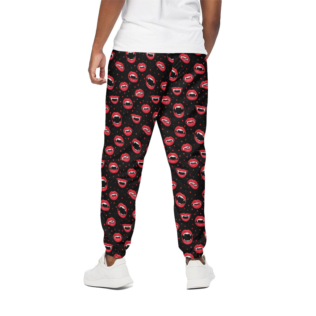 Red Halloween Vampire Lips Pattern Print Cotton Pants