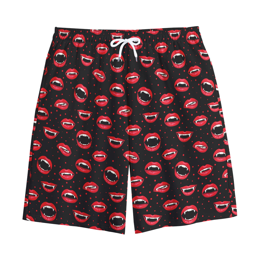 Red Halloween Vampire Lips Pattern Print Cotton Shorts