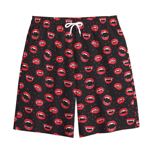 Red Halloween Vampire Lips Pattern Print Cotton Shorts