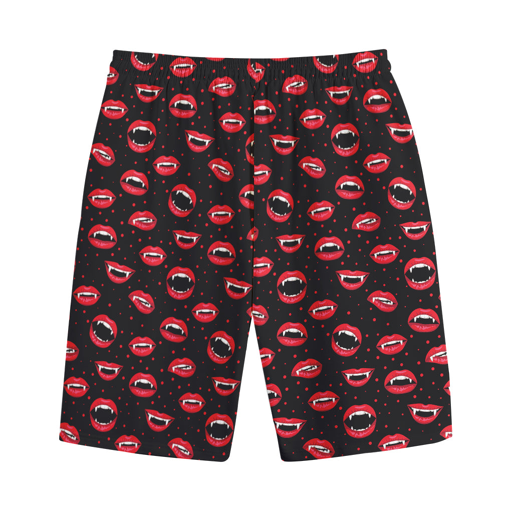 Red Halloween Vampire Lips Pattern Print Cotton Shorts
