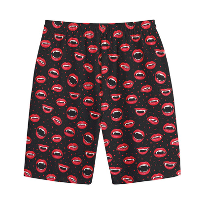 Red Halloween Vampire Lips Pattern Print Cotton Shorts