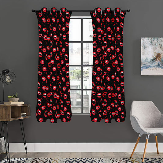 Red Halloween Vampire Lips Pattern Print Curtain