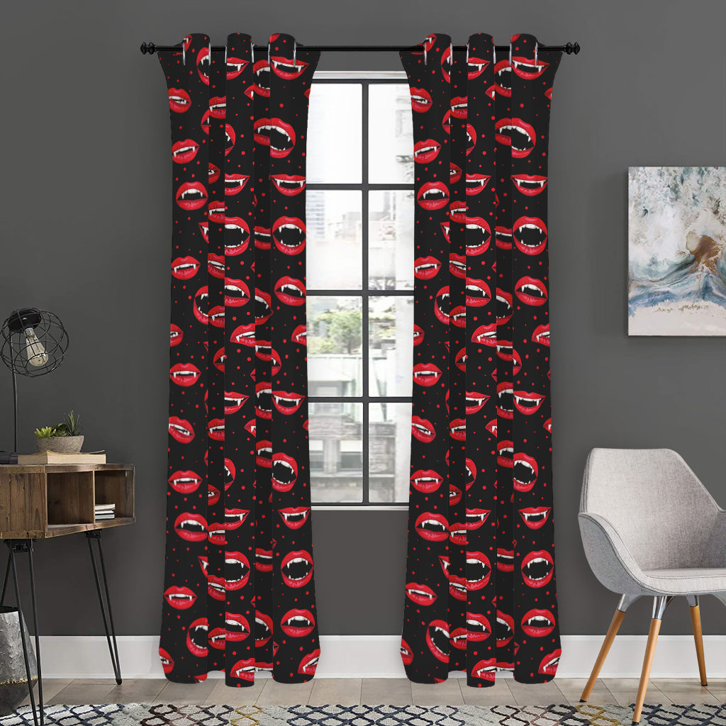 Red Halloween Vampire Lips Pattern Print Curtain