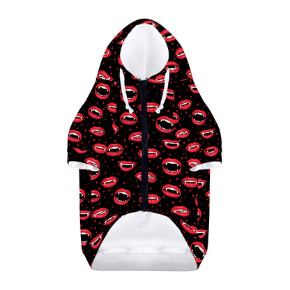 Red Halloween Vampire Lips Pattern Print Dog Zip Up Hoodie