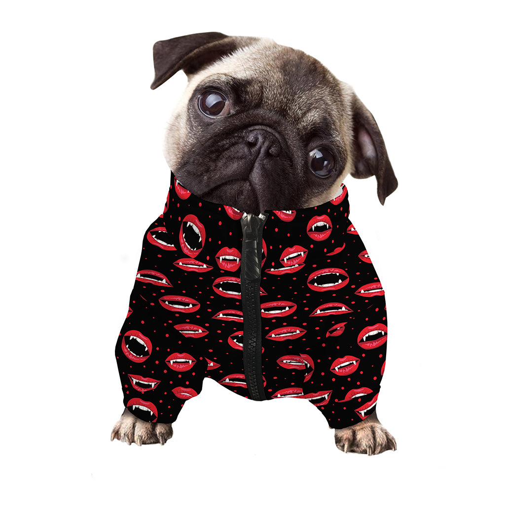 Red Halloween Vampire Lips Pattern Print Dog Zip Up Jacket