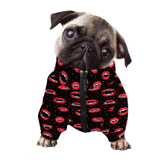 Red Halloween Vampire Lips Pattern Print Dog Zip Up Jacket