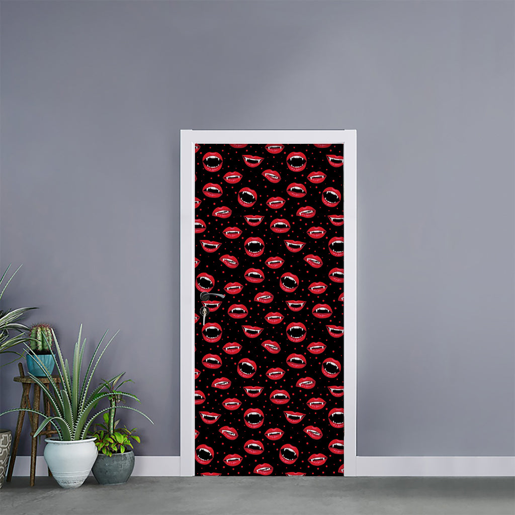Red Halloween Vampire Lips Pattern Print Door Sticker