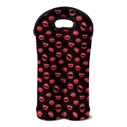 Red Halloween Vampire Lips Pattern Print Double Neoprene Wine Tote