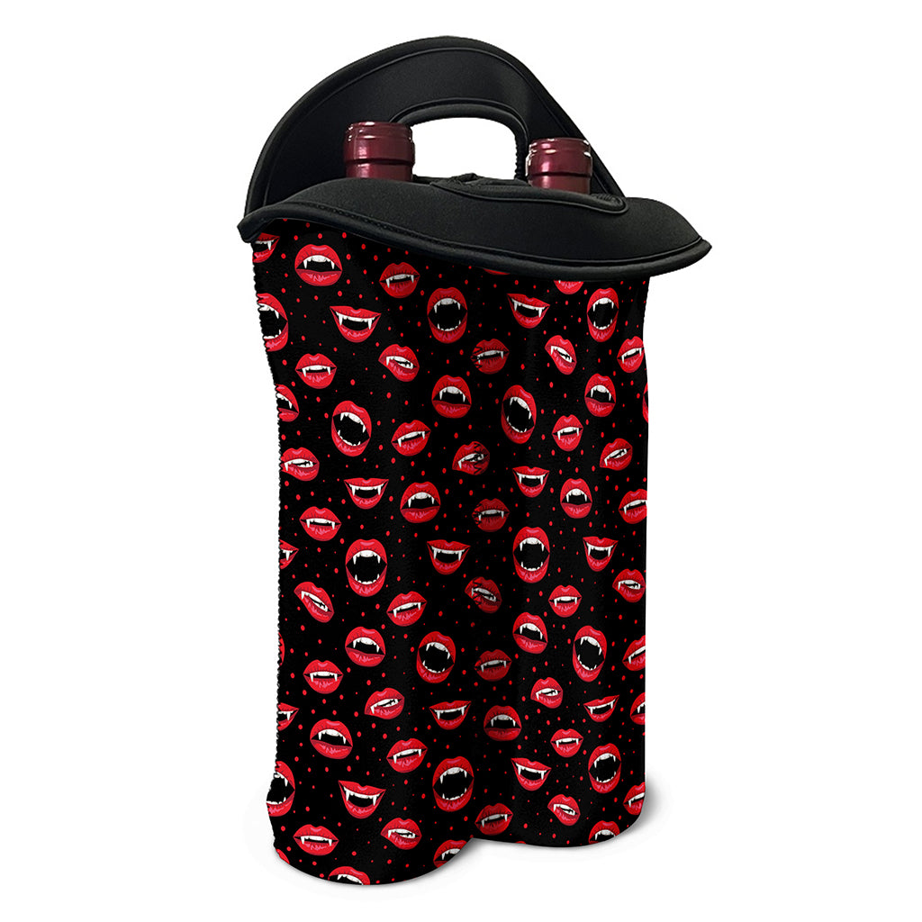Red Halloween Vampire Lips Pattern Print Double Neoprene Wine Tote