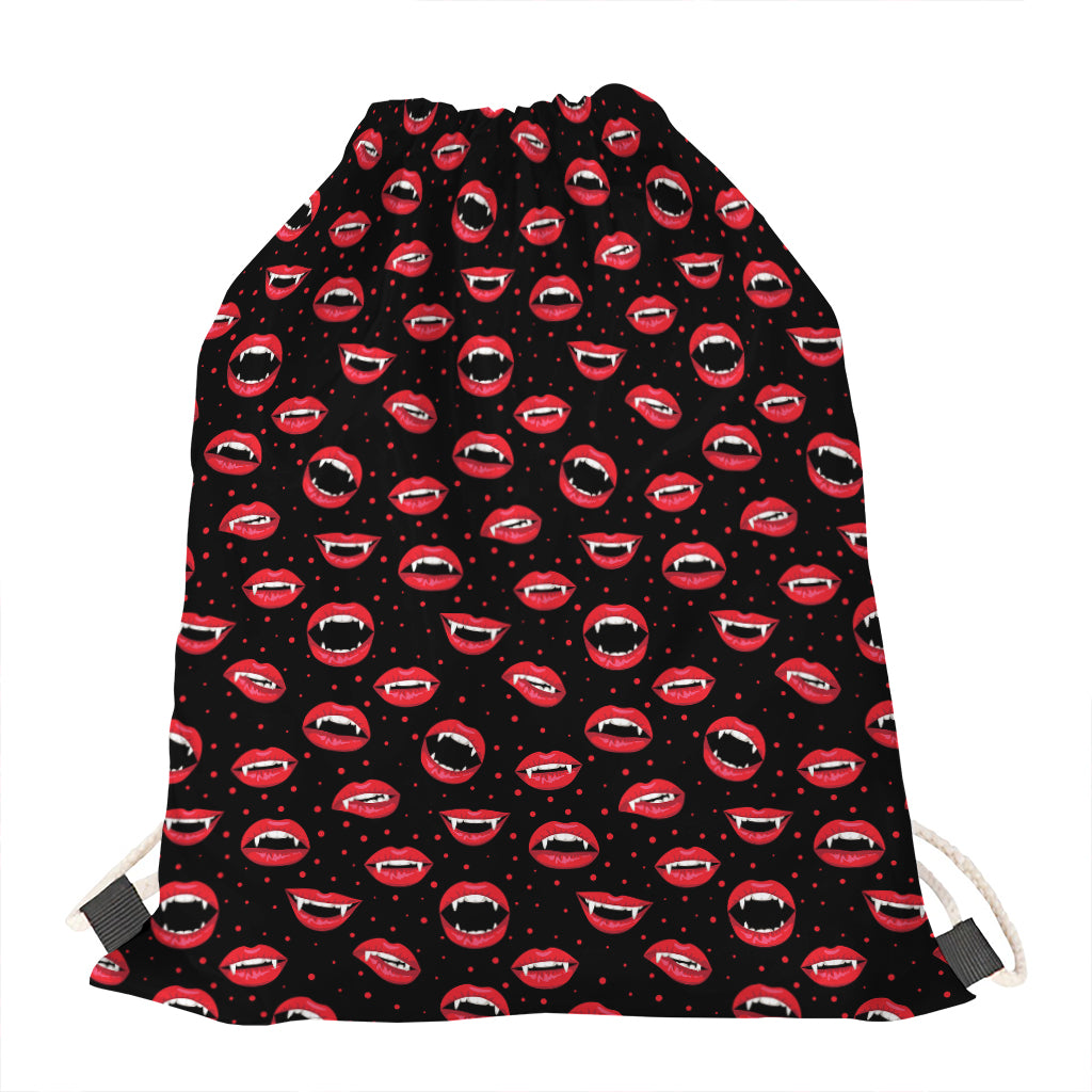 Red Halloween Vampire Lips Pattern Print Drawstring Bag