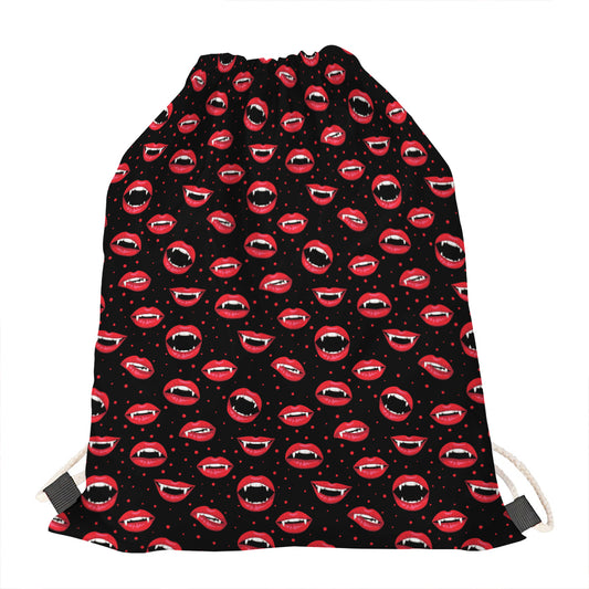 Red Halloween Vampire Lips Pattern Print Drawstring Bag