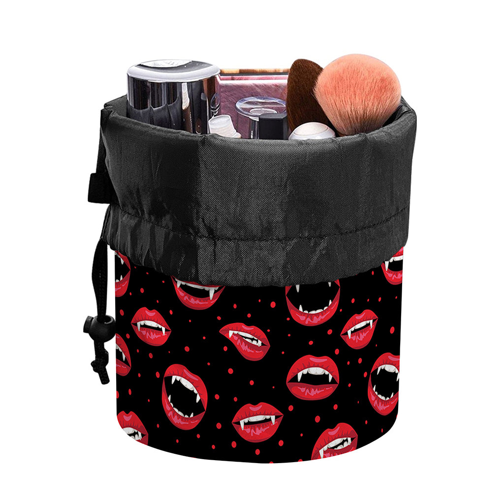 Red Halloween Vampire Lips Pattern Print Drawstring Makeup Bag