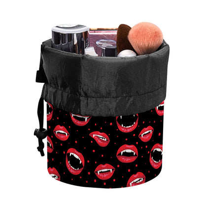 Red Halloween Vampire Lips Pattern Print Drawstring Makeup Bag