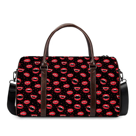 Red Halloween Vampire Lips Pattern Print Duffle Bag