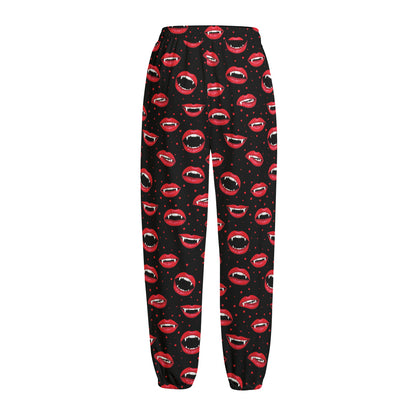 Red Halloween Vampire Lips Pattern Print Fleece Lined Knit Pants