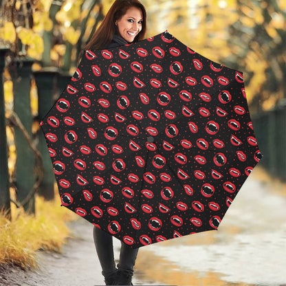 Red Halloween Vampire Lips Pattern Print Foldable Umbrella