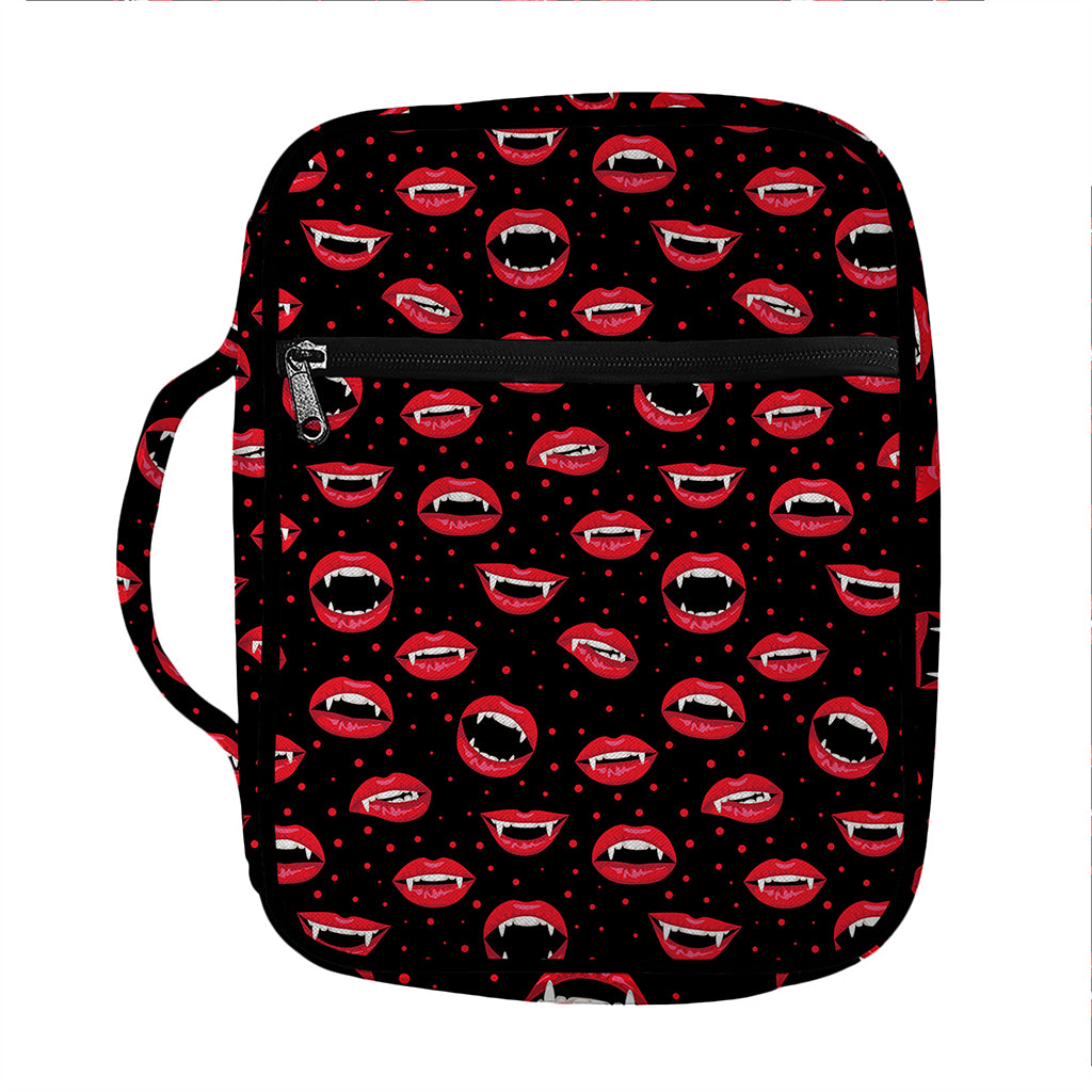 Red Halloween Vampire Lips Pattern Print Front Pocket Bible Bag