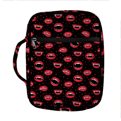 Red Halloween Vampire Lips Pattern Print Front Pocket Bible Bag