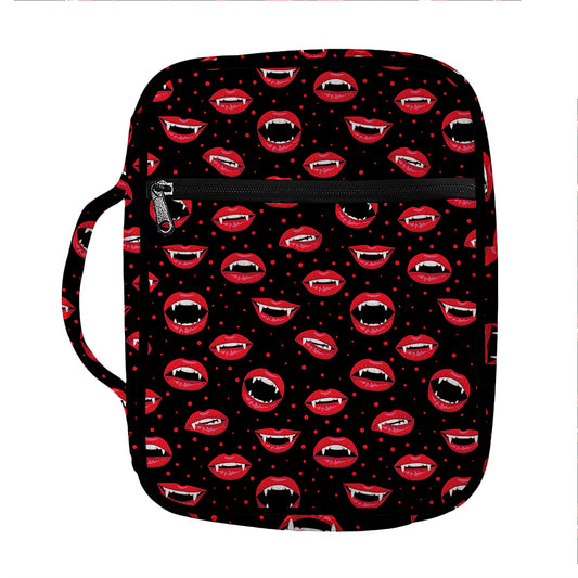 Red Halloween Vampire Lips Pattern Print Front Pocket Bible Bag