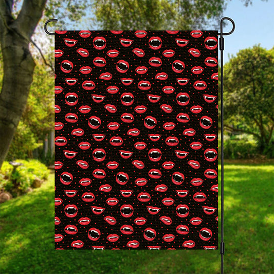 Red Halloween Vampire Lips Pattern Print Garden Flag