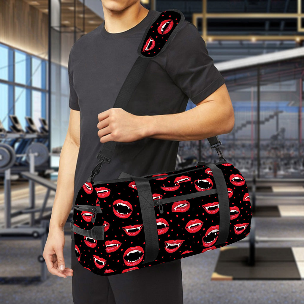 Red Halloween Vampire Lips Pattern Print Gym Bag