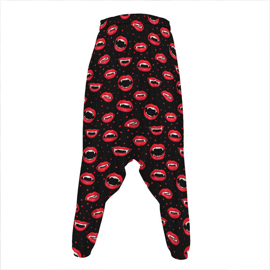 Red Halloween Vampire Lips Pattern Print Hammer Pants
