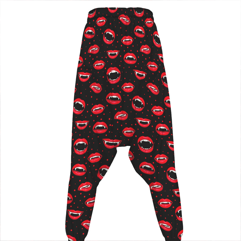 Red Halloween Vampire Lips Pattern Print Hammer Pants