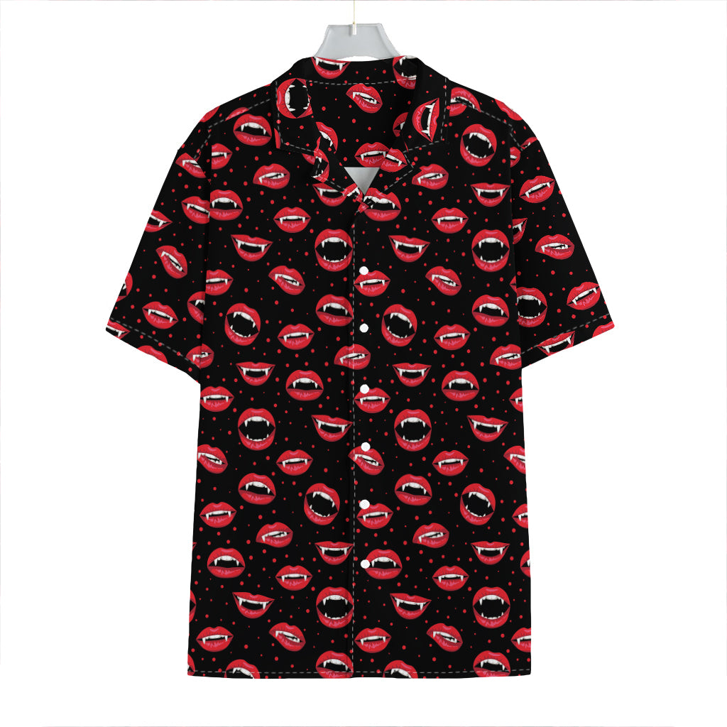 Red Halloween Vampire Lips Pattern Print Hawaiian Shirt