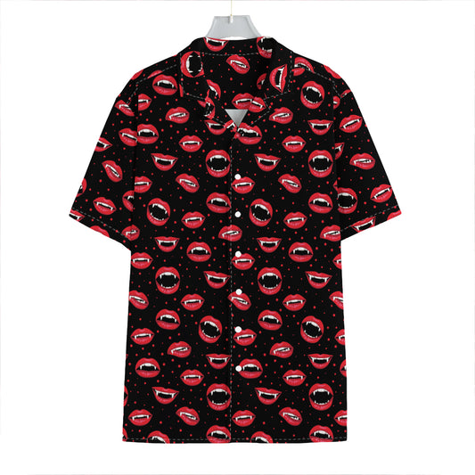 Red Halloween Vampire Lips Pattern Print Hawaiian Shirt