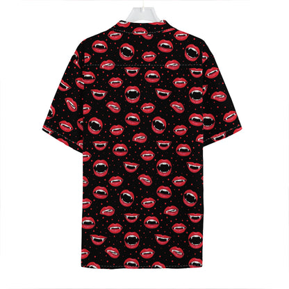 Red Halloween Vampire Lips Pattern Print Hawaiian Shirt