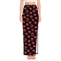 Red Halloween Vampire Lips Pattern Print High Slit Maxi Skirt