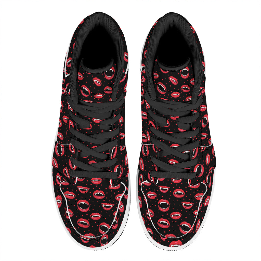 Red Halloween Vampire Lips Pattern Print High Top Leather Sneakers